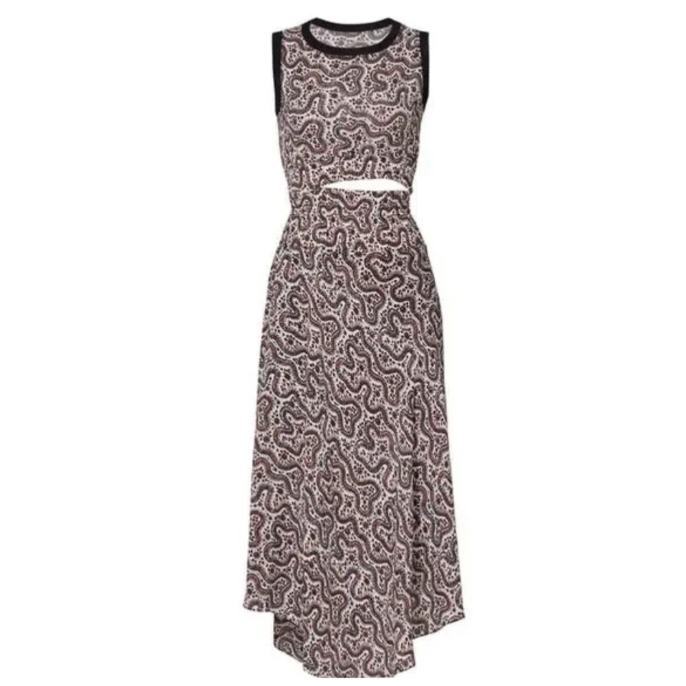 NWOT A.L.C. Sandra Floral Silk Cutout Midi Dress Black Ginger Smocked Panel 8